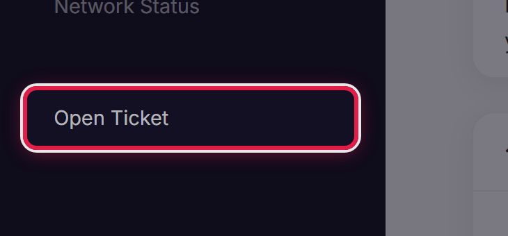 The Open Ticket item in the navigation sidebar, ringed.