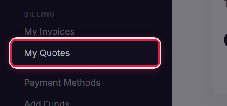 My Quotes in the Billing section of the navigation sidebar, ringed.