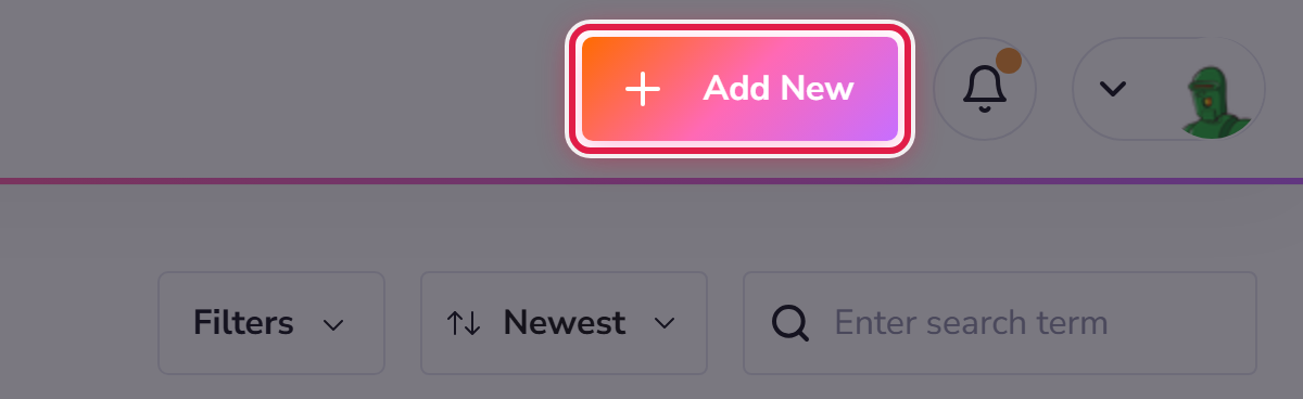 The Add New button at the top right of the site manager.