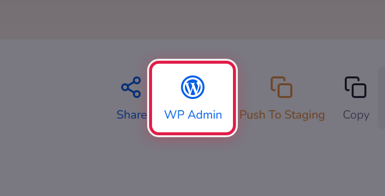 The WP Admin button on a site, which opens the WordPress dashboard already signed in.
