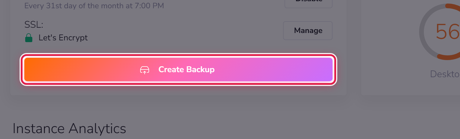 The Create Backup button on the Security card.